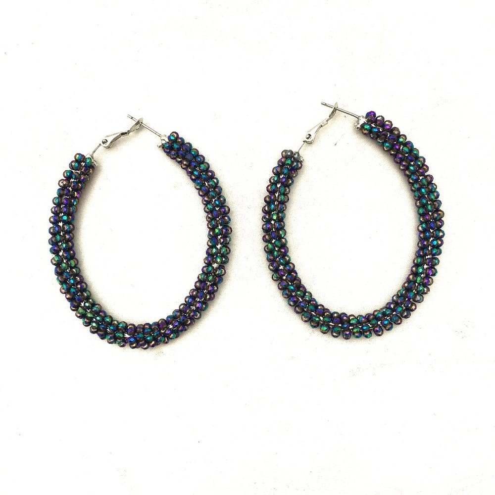 Blue Sparkle Micro Seed Bead Hoop Earrings